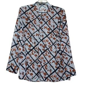 💥2/$15 Incerun white black brown pink geometric print button down blouse size XL